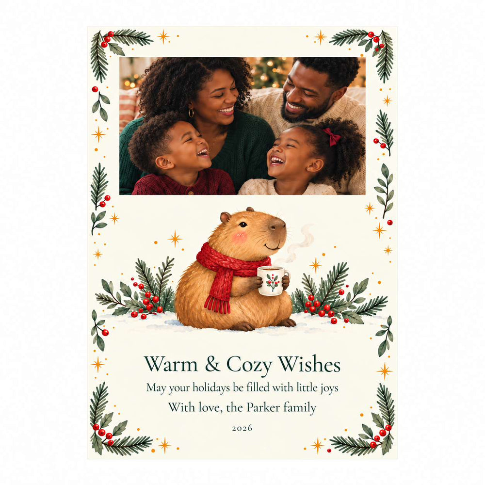 Cozy Capybara Custom Holiday Photo Cards