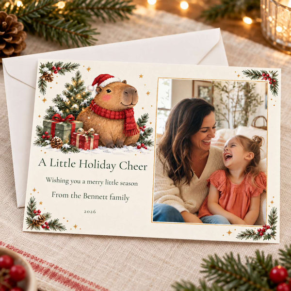 Capybara Cheer Custom Holiday Photo Cards