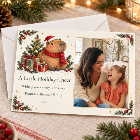 Capybara Cheer Custom Holiday Photo Cards