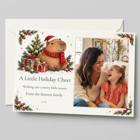 Capybara Cheer Custom Holiday Photo Cards
