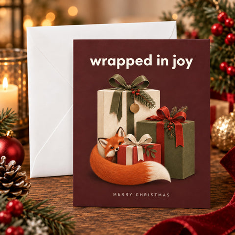 Wrapped in Joy Fox Christmas Card