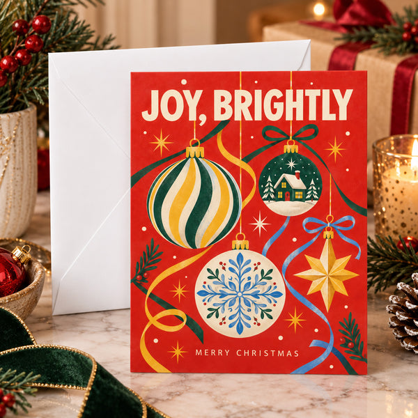 Joy Brightly Red Ornament Christmas Card