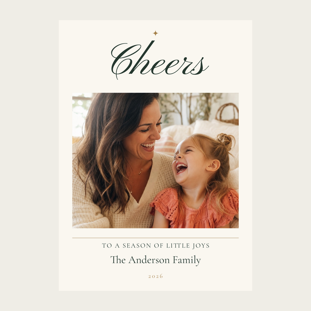 Champagne Cheers personalized 1-photo 5×7 holiday card