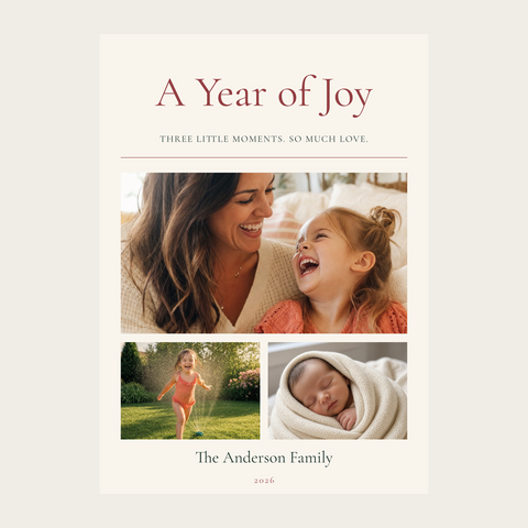 Joyful Chapters personalized 3-photo 5×7 holiday card