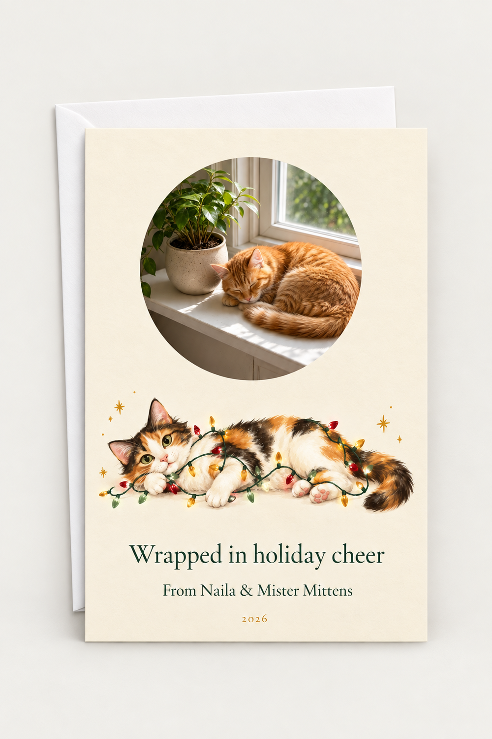 Purrfect Holiday personalized 1-photo 5×7 holiday card